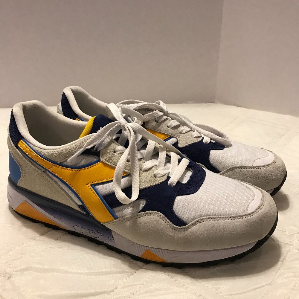 Diadora Men's Athletic Sneakers in White, Yellow, Navy, Light Blue